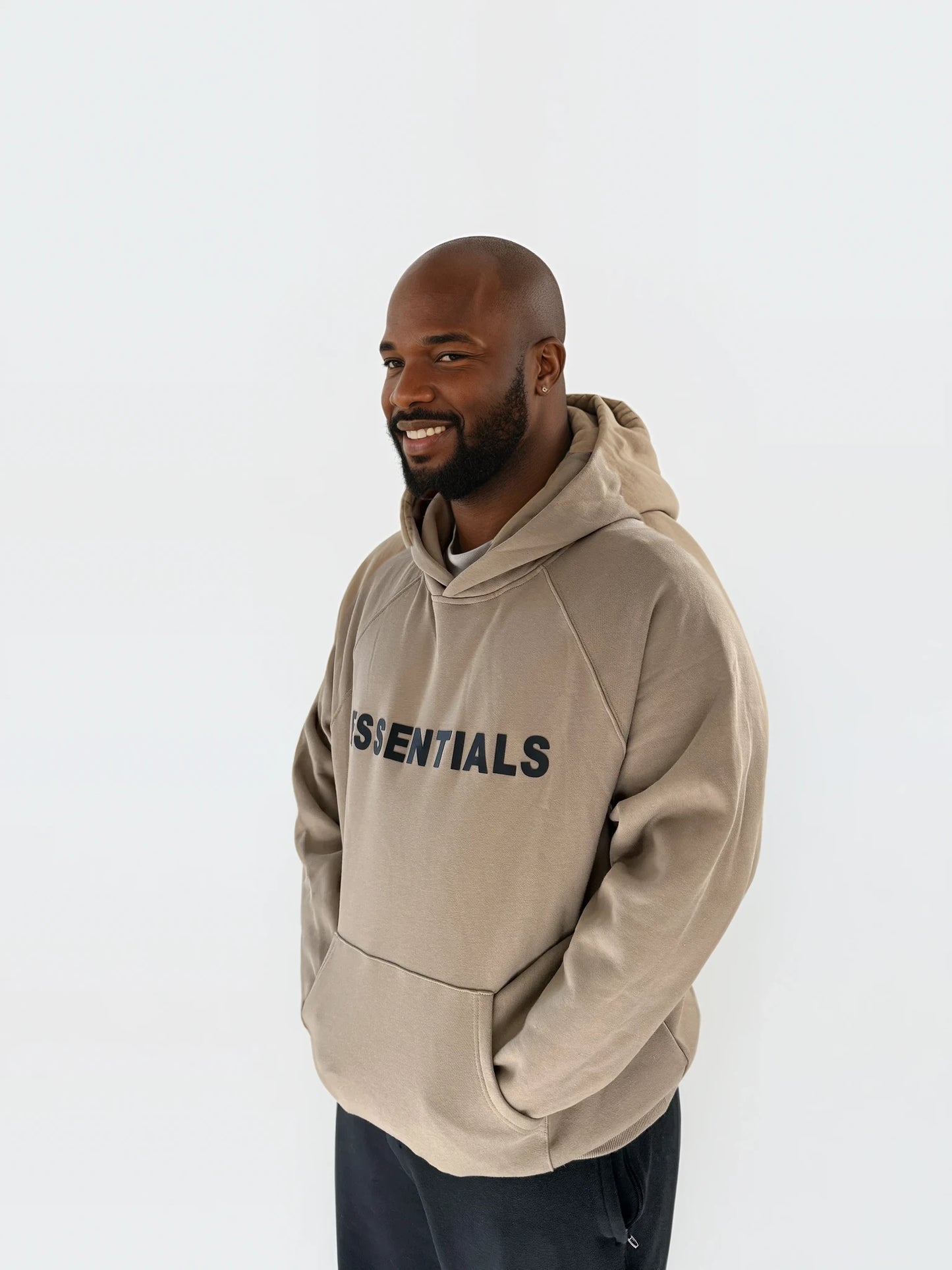 Essentials Hoodie - Tan Oversized Long-Sleeve Pullover Unisex