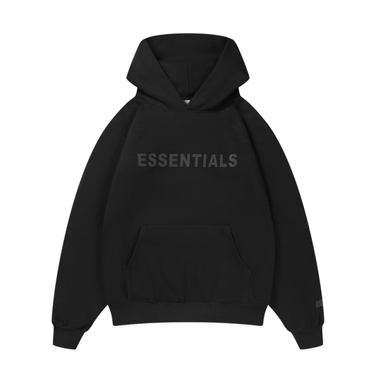 Essentials Hoodie - Black Oversized Long-Sleeve Pullover Unisex