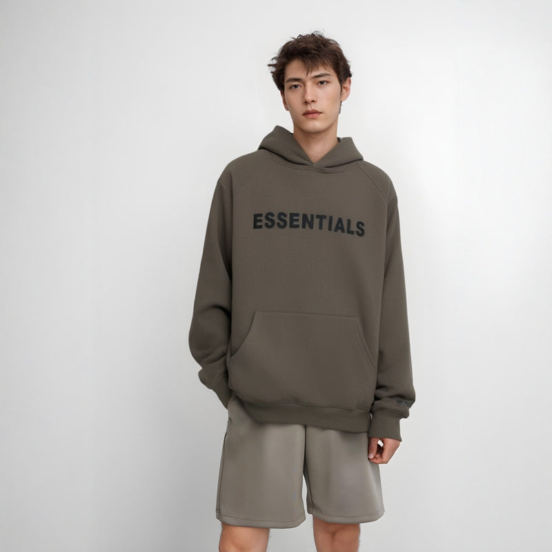 Essentials Hoodie - White Oversized Long-Sleeve Pullover Unisex