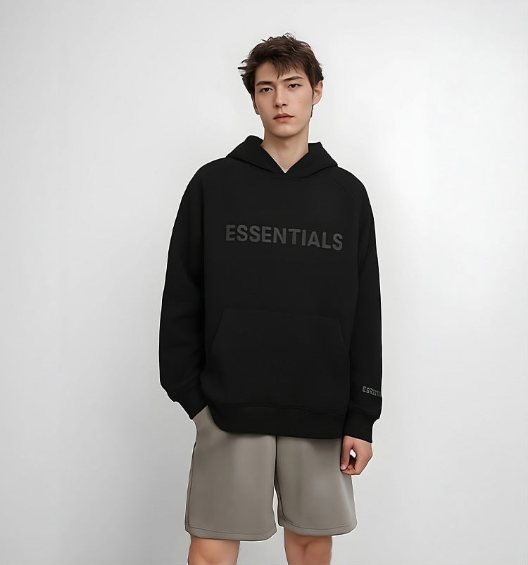 Essentials Hoodie - Black Oversized Long-Sleeve Pullover Unisex