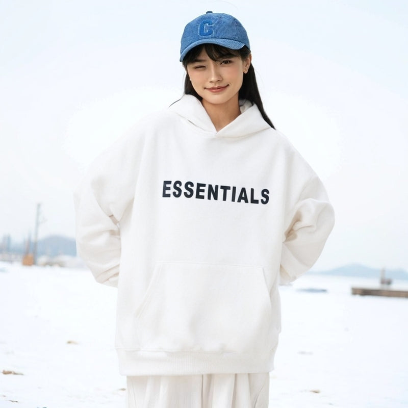 Essential Hoodies for Men & Women, Long-Sleeve OVERSIZED Pullover Stylish Perfect Solid Color Streetwear (White)