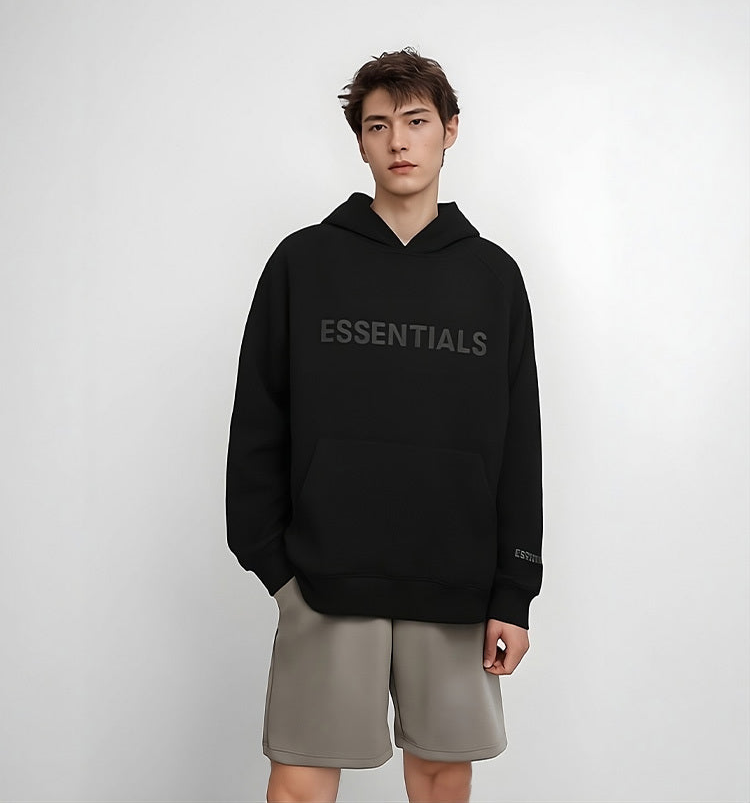 Essential Hoodies for Men & Women, Long-Sleeve OVERSIZED Pullover Stylish Perfect Solid Color Streetwear (Black)